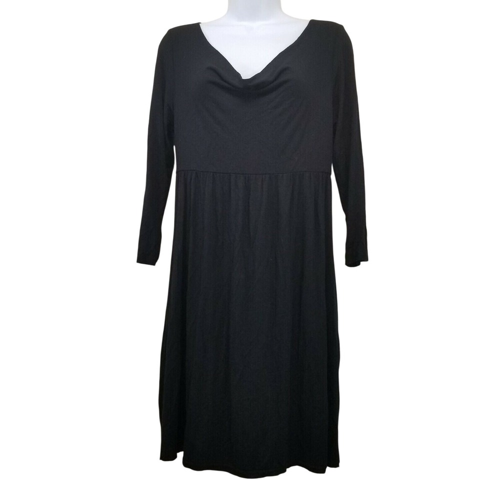 Michael Stars ONE Black Dress Cowl Neck LBD Raw Hem Stretch Soft Knit Anthro